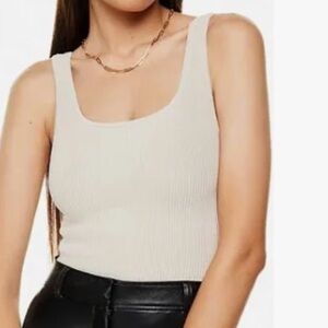 BABATON sculpt knit square neck tank matte pearl XS